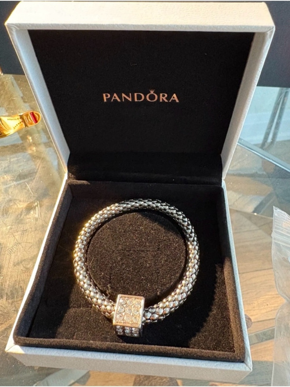 18k plated  Crystal Accent Snake Chain Bracelet - Silver